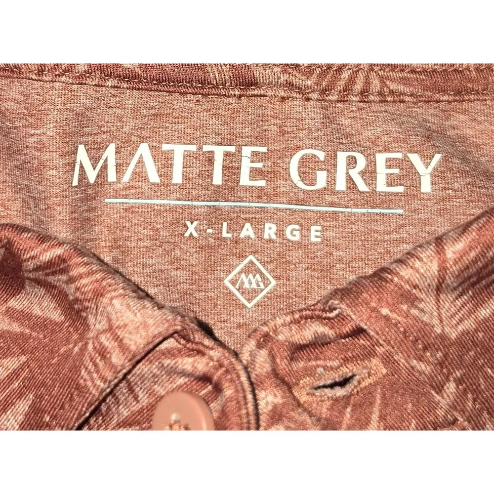 Matte Grey Red Palm AOP Print Mens Golf Polo Size XL